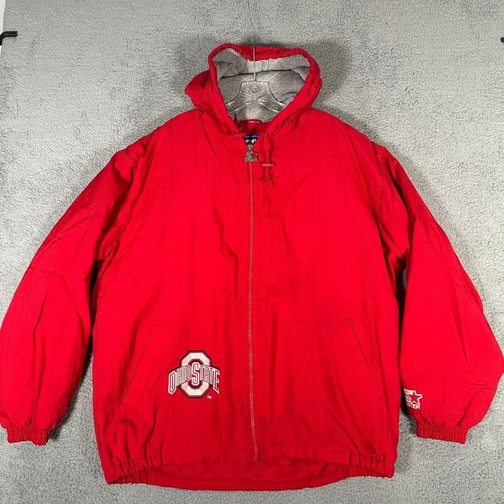 Vtg Ohio State‎ Buckeyes Jacket Adult Large Red Starter Full Zip Quilted Lined